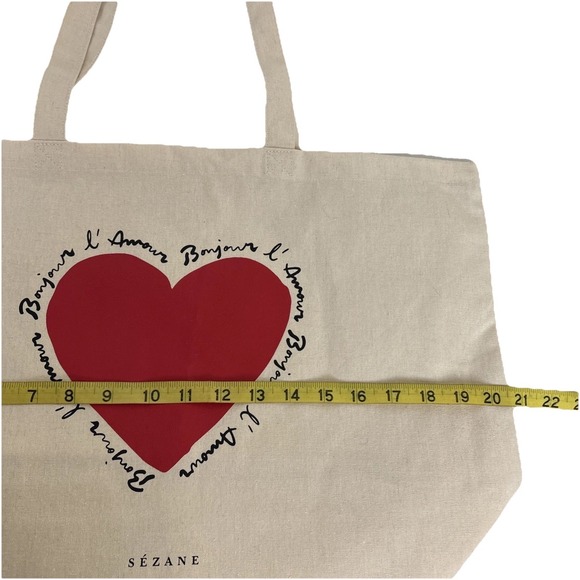 Sezane Cotton Tote Bag Bonjour L'Amour Cream 20x13 Paris - Picture 5 of 8